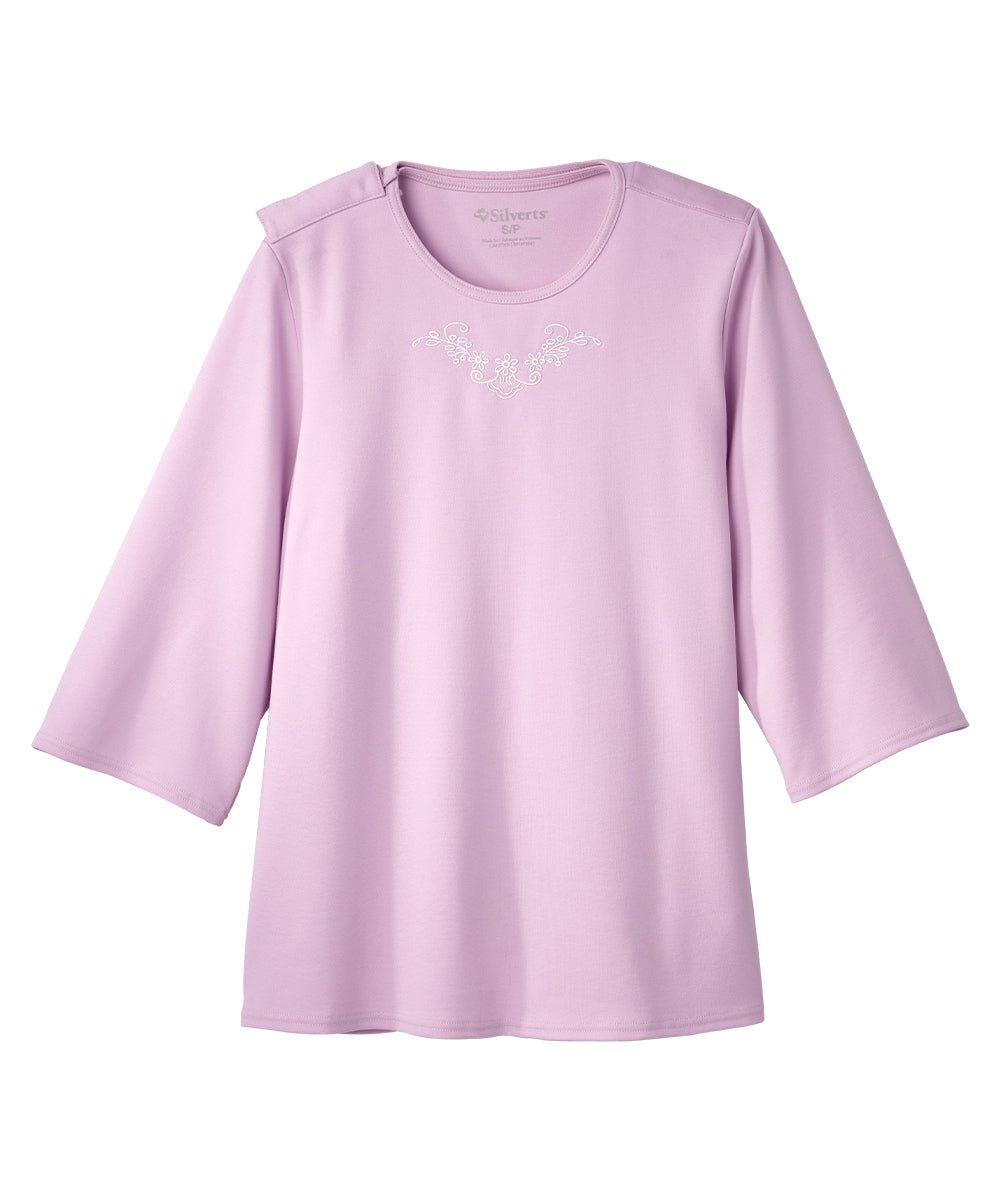 Women's Open Back Embroidered 3/4 Sleeve Top