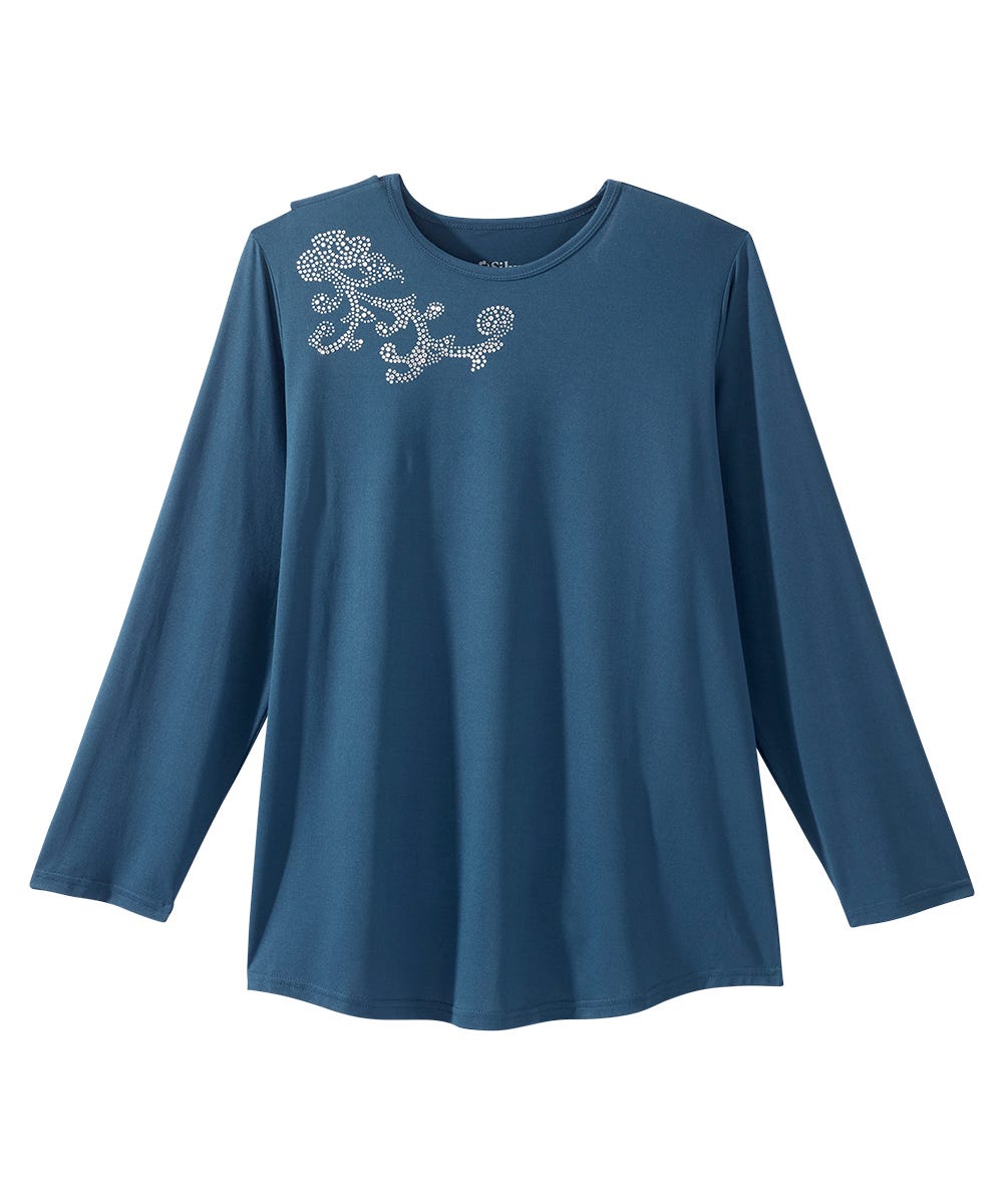 Women's Open Back Embellished Long Sleeve Top