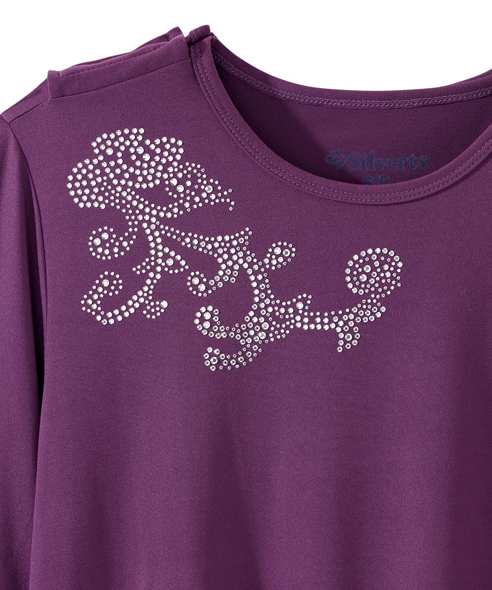 Women's Open Back Embellished Long Sleeve Top