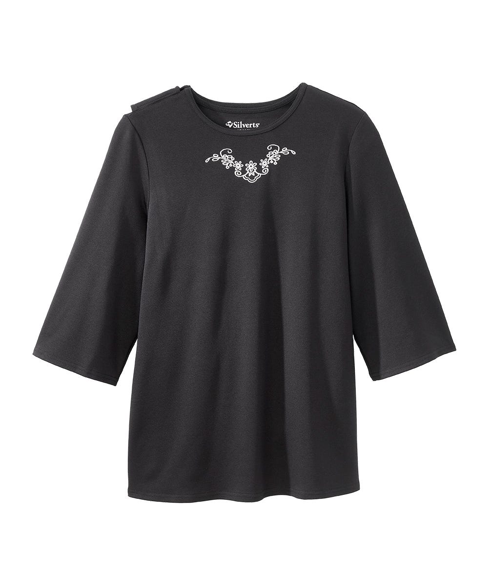 Women's Open Back Embroidered 3/4 Sleeve Top