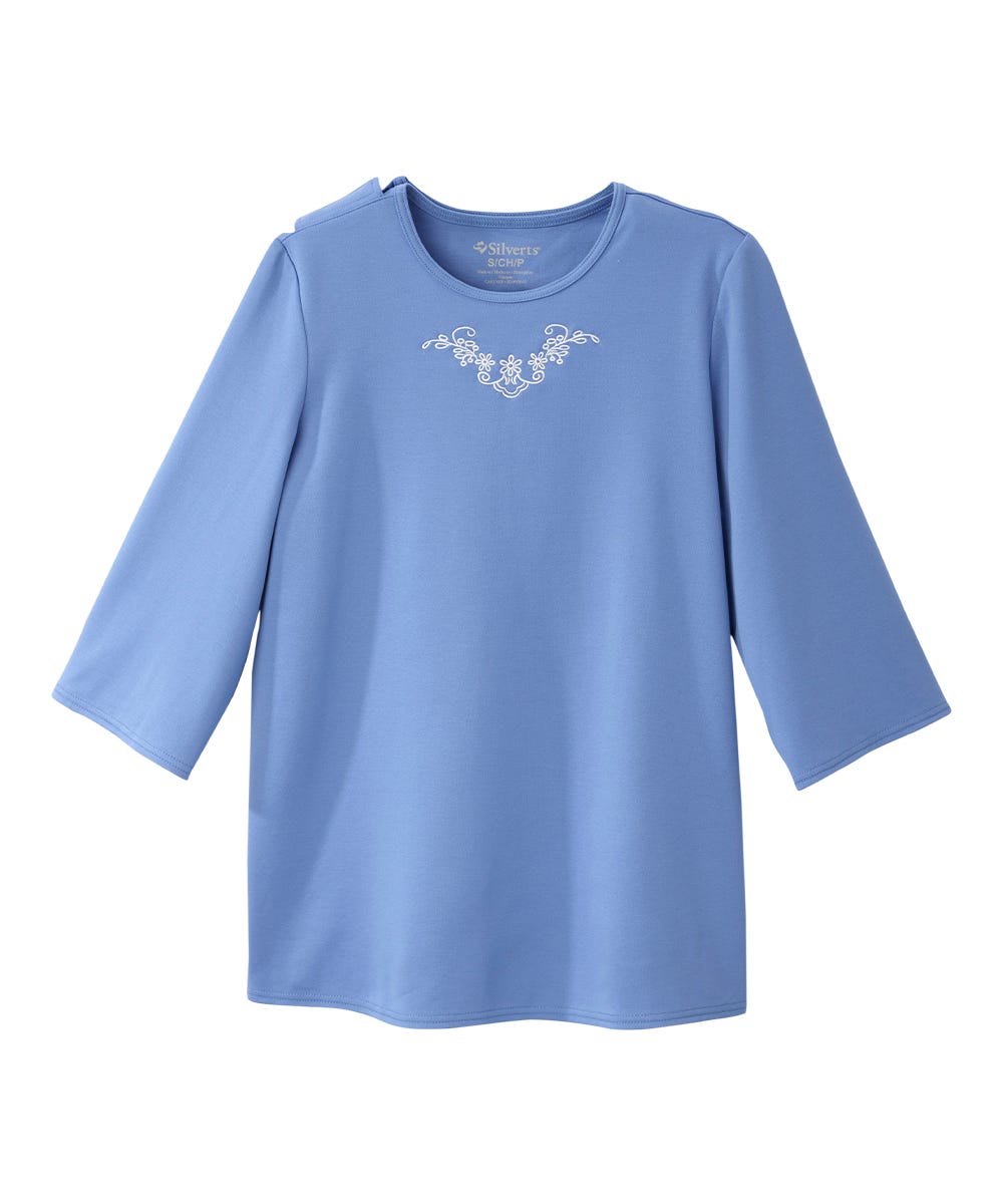 Women's Open Back Embroidered 3/4 Sleeve Top