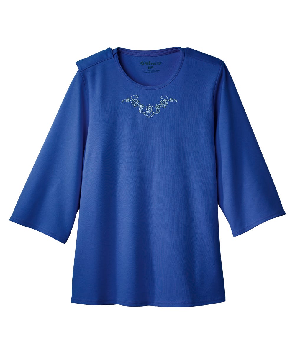Women's Open Back Embroidered 3/4 Sleeve Top