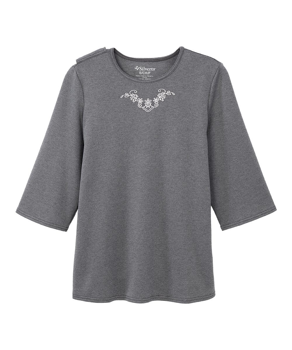 Women's Open Back Embroidered 3/4 Sleeve Top