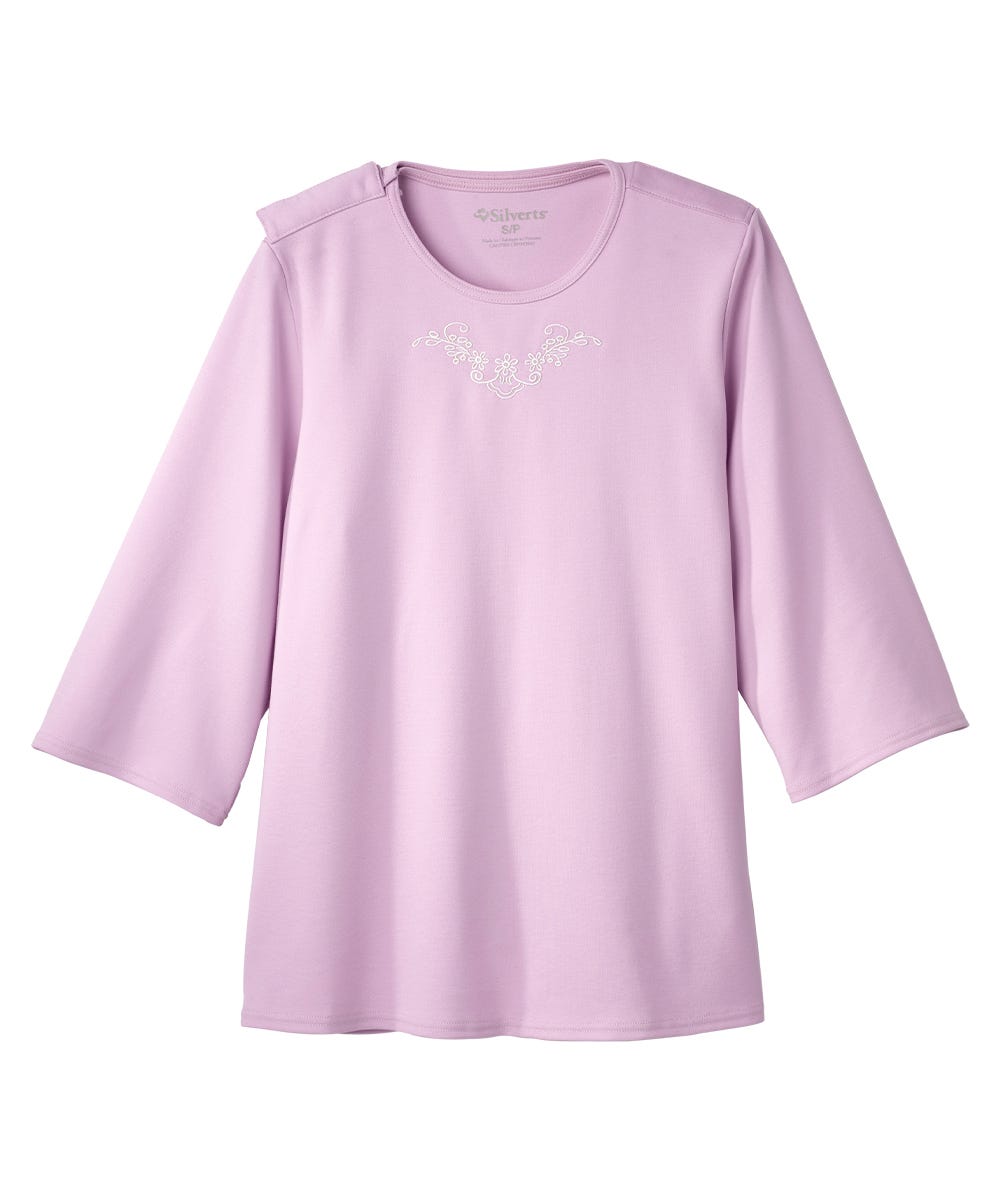 Women's Open Back Embroidered 3/4 Sleeve Top