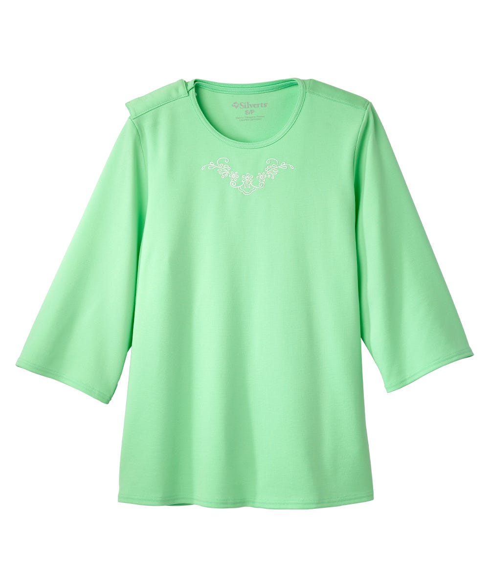 Women's Open Back Embroidered 3/4 Sleeve Top
