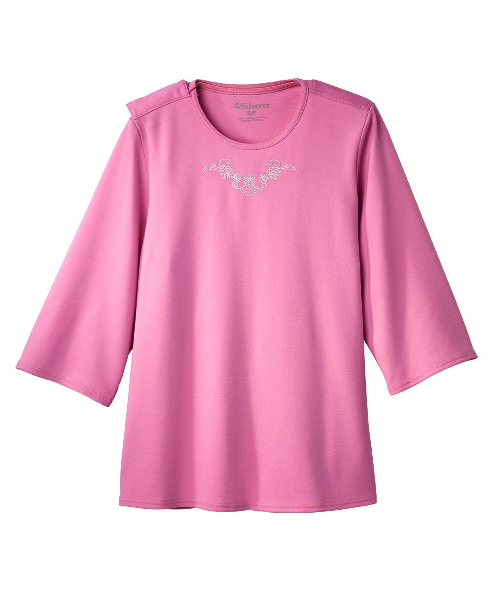 Women's Open Back Embroidered 3/4 Sleeve Top