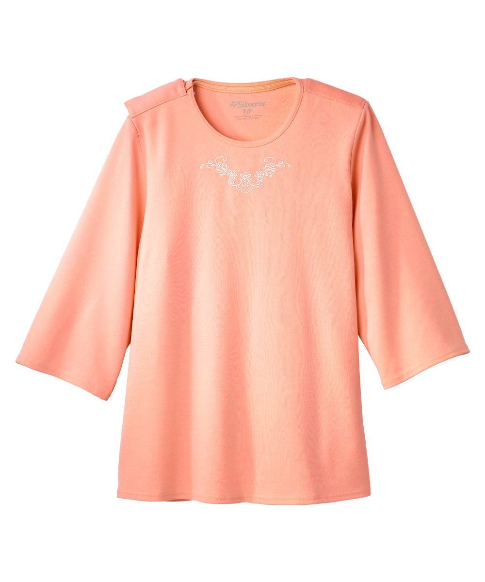 Women's Open Back Embroidered 3/4 Sleeve Top