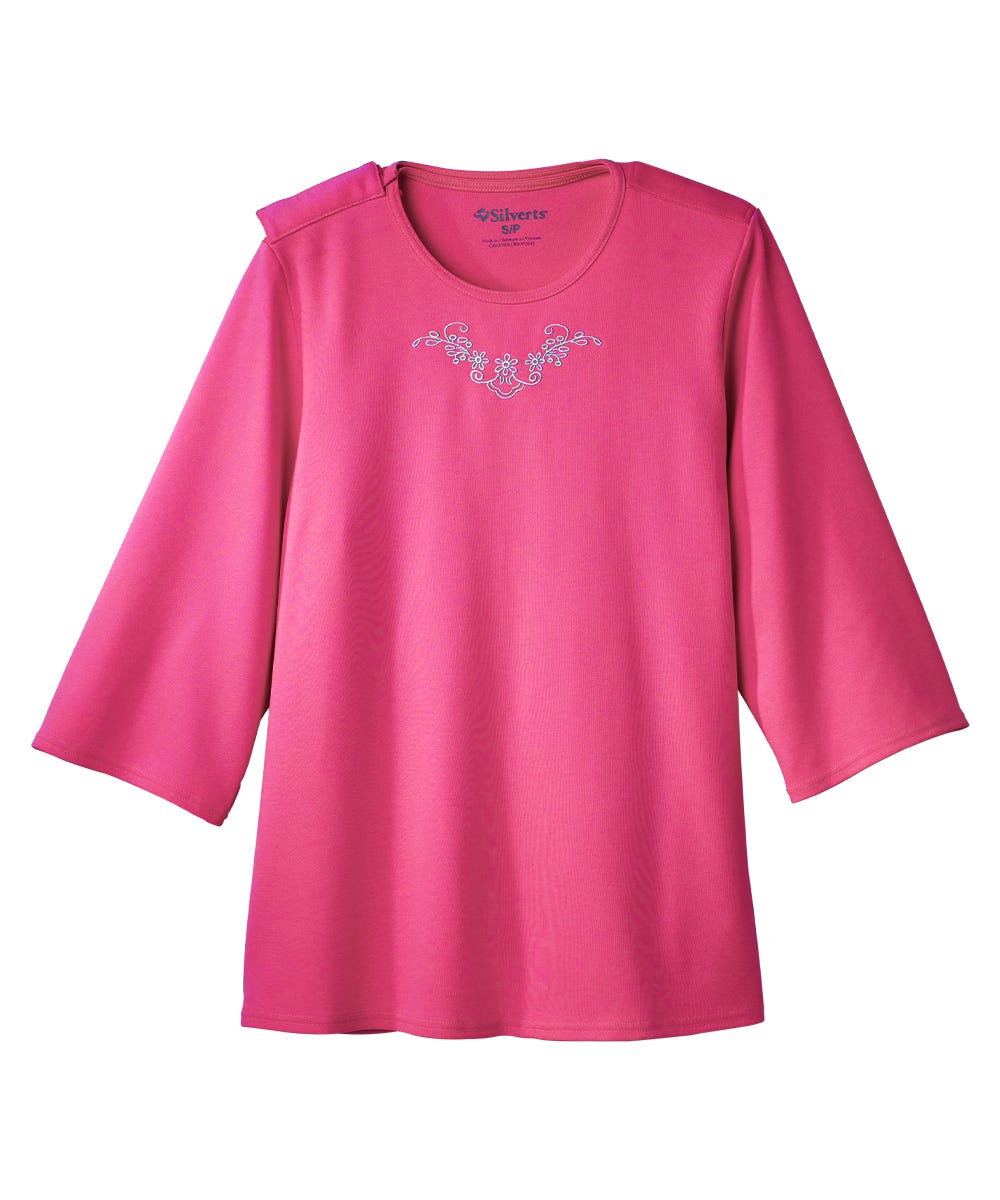 Women's Open Back Embroidered 3/4 Sleeve Top