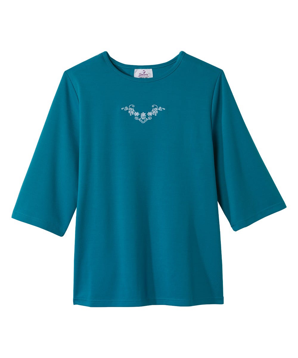 Women's Open Back Embroidered 3/4 Sleeve Top